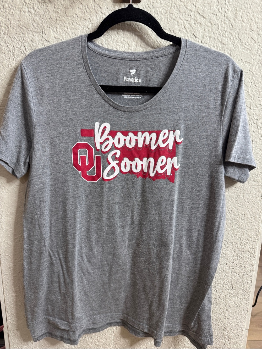Fanatics Gray and Red OU "Boomer Sooner" Short Sleeve Tee